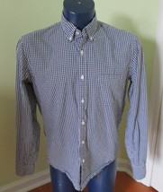 J Crew Factory Size LARGE L Slim Washed Shirt Navy Gingham Button Front Top - £15.44 GBP