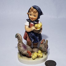 VTG Goebel Hummel #199/0 Feeding Time Girl Chicks TMK-6 Figurine W. Germany 1987 - £26.27 GBP