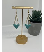 Teal chevron on gold chain dangle earrings | polymer clay earrings - £11.81 GBP