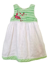 Children's Place Girls 24M Spring Green & White Linen Embroidered Roses Dress - $9.95