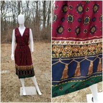 Vintage 1970s equestrian border print rayon midi fit flare dress fits M/L - $26.73