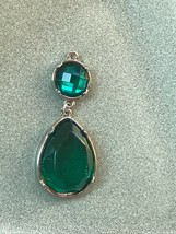 Estate Round Faceted Plastic Green &amp; Large Teardrop in Silvertone Frame Pendant  - £8.95 GBP
