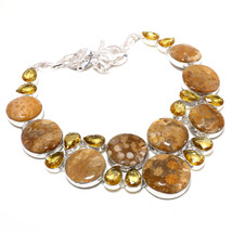 Fossil Coral Citrine Topaz Gemstone Handmade Ethnic Necklace Jewelry 18&quot;... - $14.99