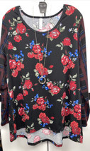 NEW LuLaRoe 3XL Black Maroon Red Green Blue Floral Lynnae Long Sleeved Shirt - £29.59 GBP