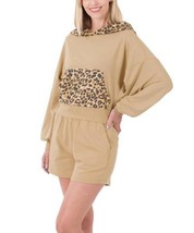 Zenana Leopard Casual Cropped Hoodie Size S - £27.91 GBP