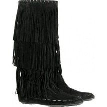 JIMMY CHOO boots black suede &#39;Wendy&#39; fringe SIZE 36.5  NEW $995 - £484.20 GBP