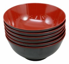 Asian Red Black Melamine Ramen Udon Pho Gourmet Soup Bowls Pack Of 6 Set 52oz - £36.53 GBP