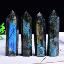 Natural Labradorite Healing Obelisk Crystal Wands Reiki Tower Point Decoration - £23.46 GBP