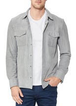 Mens Leather Suede Jacket Shirt Men Sheepskin Grey Suede Leather Jacket #47 - £112.97 GBP+