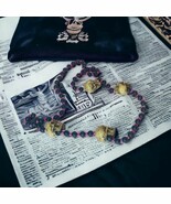 Goth Mardi Gras Skull Vtg Necklace Purple Beaded Halloween Strand Party ... - $20.29 CAD