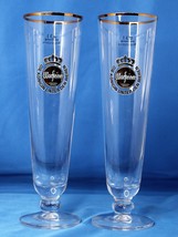 Pair (2) WARSTEINER Tall Pilsner Beer Glasses Gold Trim Short Stemmed 0,3 l - £9.88 GBP