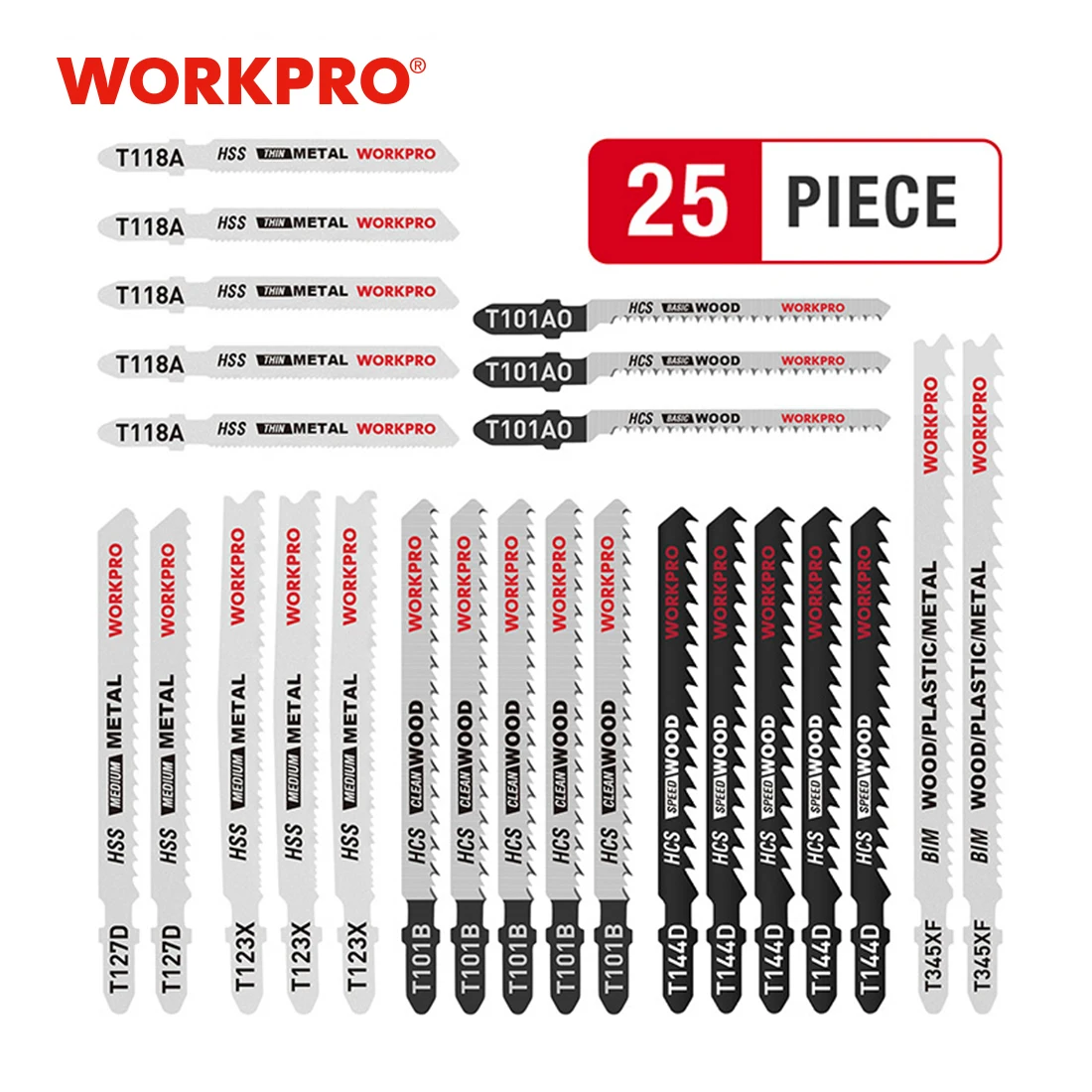 WORKPRO 25PC Saw Blades T-Shank  aw Blades orted Blades for  Plastic  Cutting Sa - £211.41 GBP