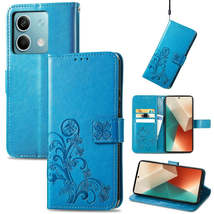 For Xiaomi Redmi Note 13 5G Four-leaf Clasp Embossed Leather Phone Case(Blue) - £3.94 GBP