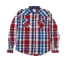 Levi&#39;s Shirt Mens Medium Pearl Snap Western Long Sleeve  Red Blue Plaid - £15.91 GBP