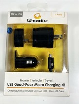 Qmadix USB Quad-Pack Micro Carga Kit para Hogar, Vehículo &amp; Viaje - Negro - $10.88