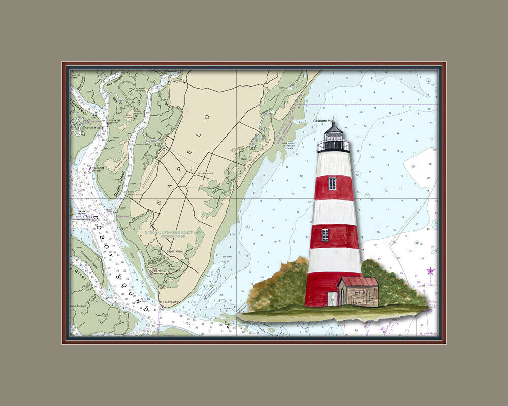 Primary image for Sapelo Island, GA Lighthouse and Nautical Chart High Quality Canvas Print