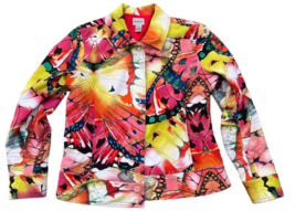 Vintage Womens Size 1 Chico&#39;s Abstract Butterfly Print Art to Wear Jacket - £25.39 GBP