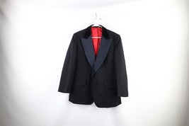 Vtg 50s 60s Rockabilly Mens 46L Velvet Collar Tuxedo Prom Suit Jacket Bl... - £126.88 GBP