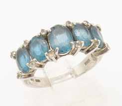 925 Sterling Silver Vintage Ring Oval Cut Five Aquamarine Row Sz 6  RG27901 - £32.31 GBP