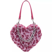 Japanese Gothic Lolita Shoulder Bag Women Pink Leopard Rabbit Fur Bag Heart Shap - £36.16 GBP