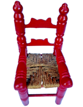 Vintage Doll Chair Red Wooden Wicker Seat Doll Chair Furniture - $13.85