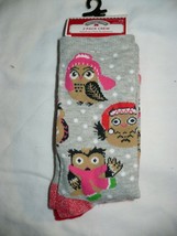 Holiday Time Women&#39;s Crew Socks Snow Owl &amp; Stripe Shoe Size 4-10 NEW 2 Pair - £8.62 GBP