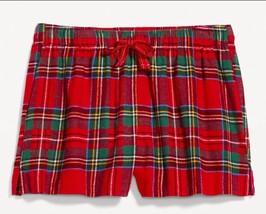 Old Navy Womens L Flannel Boxer Pajama Shorts Red Tartan Plaid Christmas Large - £11.00 GBP