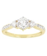 3-Stone Engagement Ring 0.92 Ct D/FL Round Cut Moissanite 14K Yellow Gol... - $69.68