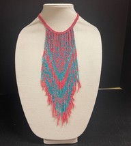 Charming Charlie Blue and Pink Waterfall Seed Bead Necklace - $15.00