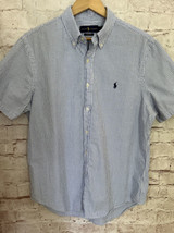 Ralph Lauren Shirt Mens Large Blue White Short Sleeve Seersucker Striped - $36.00