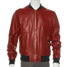 Men Fashion Lambskin Red Leather Bomber Jacket Available In All Size - $2,236.60 MXN+
