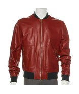 Men Fashion Lambskin Red Leather Bomber Jacket Available In All Size - $2,236.60 MXN+