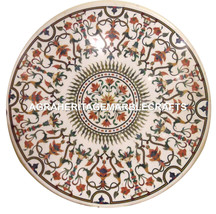 Marble Round Dining Top Table Hakik Marquetry Inlay Gems Pietradura Decor H3045 - £1,192.31 GBP+