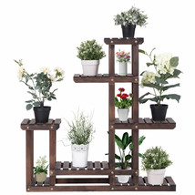 Outdoor Wooden Plant Flower Display Stand 6 Wood Shelf Storage Rack Garden - £72.18 GBP