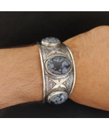 Moroccan Bracelet Tuareg Silver Snowflake Obsidian Handmade African Trib... - $2,561.97 MXN
