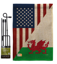 US Wales Friendship Burlap - Impressions Decorative Metal Garden Pole Flag Set G - £27.06 GBP