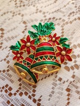 Vintage Metal Christmas Bells Brooch/Pin.   Red &amp; Green - $18.00