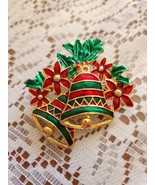 Vintage Metal Christmas Bells Brooch/Pin.   Red &amp; Green - $24.61 CAD