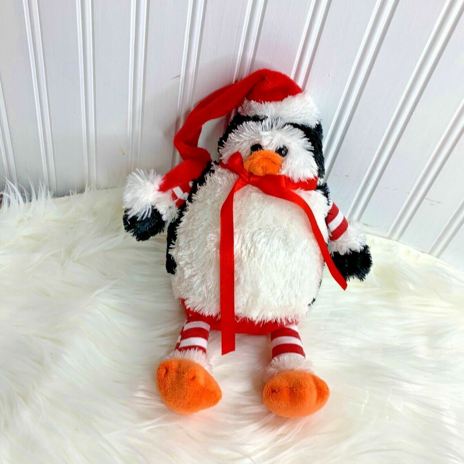 Animal Adventure Pengiun Plush Stuffed Animal Toy Fluffy 11 in Tall Santa hat Sc - $11.88