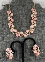 Vintage Pink Thermoset Necklace and Earrings (#J1355) - £30.37 GBP