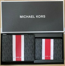 NWB Michael Kors Billfold Box Set Black Flame Red Logo 36H1LGFF1B Dust B... - $68.30