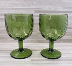 2-Barlett Collins Avocado Green Thumbprint Swirl 16 oz. Wine Water Goblets  - $28.80