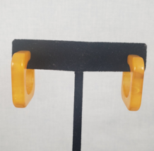 Vintage Art Deco Bakelite Butterscotch Square Hoop Post Pierced Earrings - $58.07