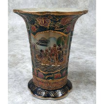 Vintage China made Japanese Satsuma Trumpet Vase Multicolor Gold Geisha 80s - £59.34 GBP