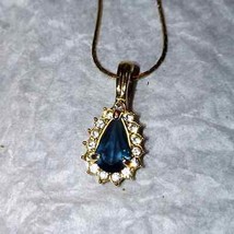 Gorgeous Vtg Roman necklace with the most beautiful blue stone and rhinestones - £21.06 GBP