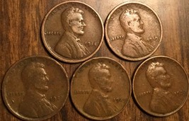 1918 1919 1920 1929 1936 Lot Of 5 Usa Lincoln Wheat One Cent Penny Coins - £4.09 GBP