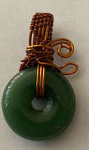 Necklace Pendant Green Aventurine Stone Round  wrapped W/ Copper  Wire - £5.98 GBP