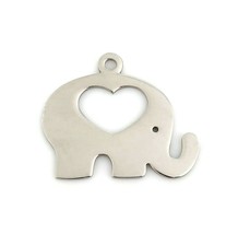 304 Grade Stainless Steel 30x24mm Elephant Silhouette Flat Heart Cutout Pendant - £4.00 GBP
