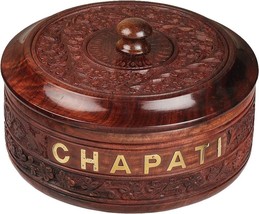 Tortilla Warmer wooden chapati box casserole Sheesham Wood Hand carved - £47.54 GBP