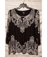 JM Collection Womens Plus Size XXL Tunic Top Black White Scroll Textured... - £22.67 GBP